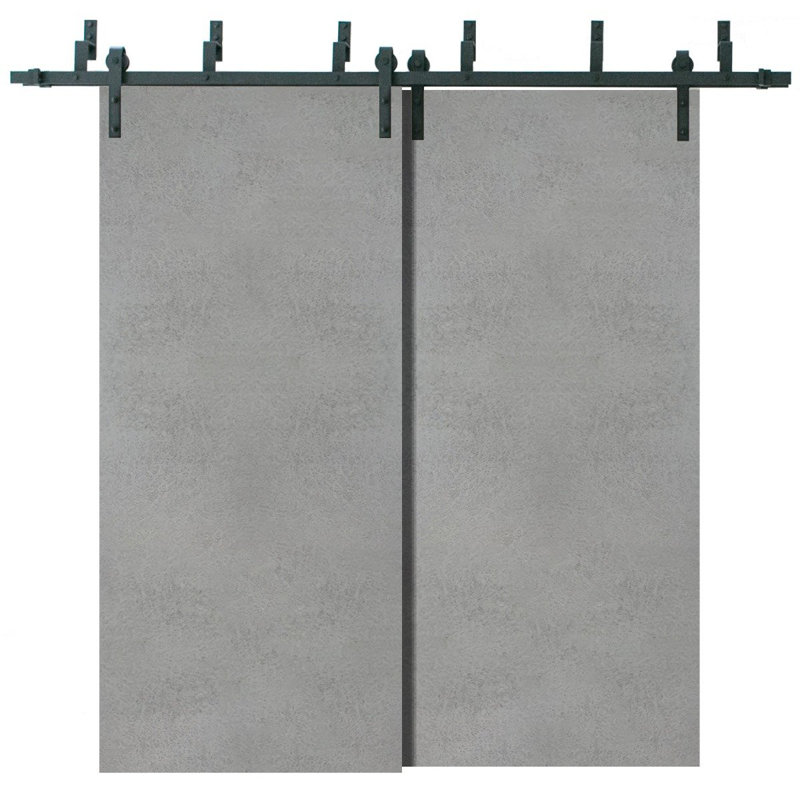 Portes coulissantes de grange coulissantes pour garde-robe | Planum 0010 chocolat cendré | Ensemble de quincaillerie robuste avec rails supérieurs de 6,6 pi | Portes de garde-robe en bois massif - 56 po x 84 po (2 x 28 po x 84 po)