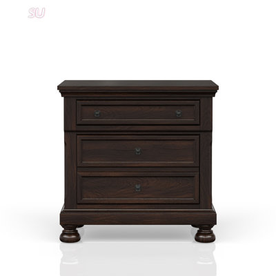 Stylish Dark Cherry Nightstand With Two Spacious Drawers, Perfect For Bedroom Storage And Transitional Design.