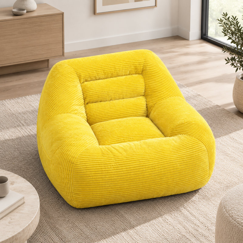 Pouf douillet en velours côtelé jaune, mini canapé moelleux en forme de nuage pour le salon et la chambre d'étudiant