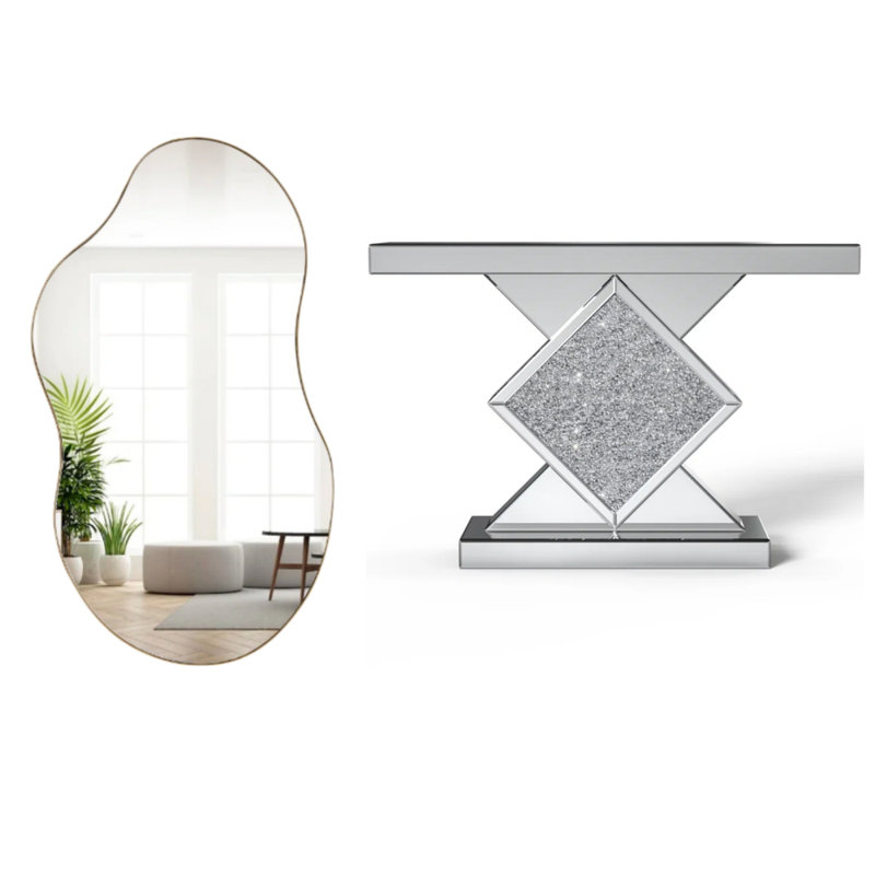 50x92.5CM Wall Mirror 120cm Glass Top Console Table Set