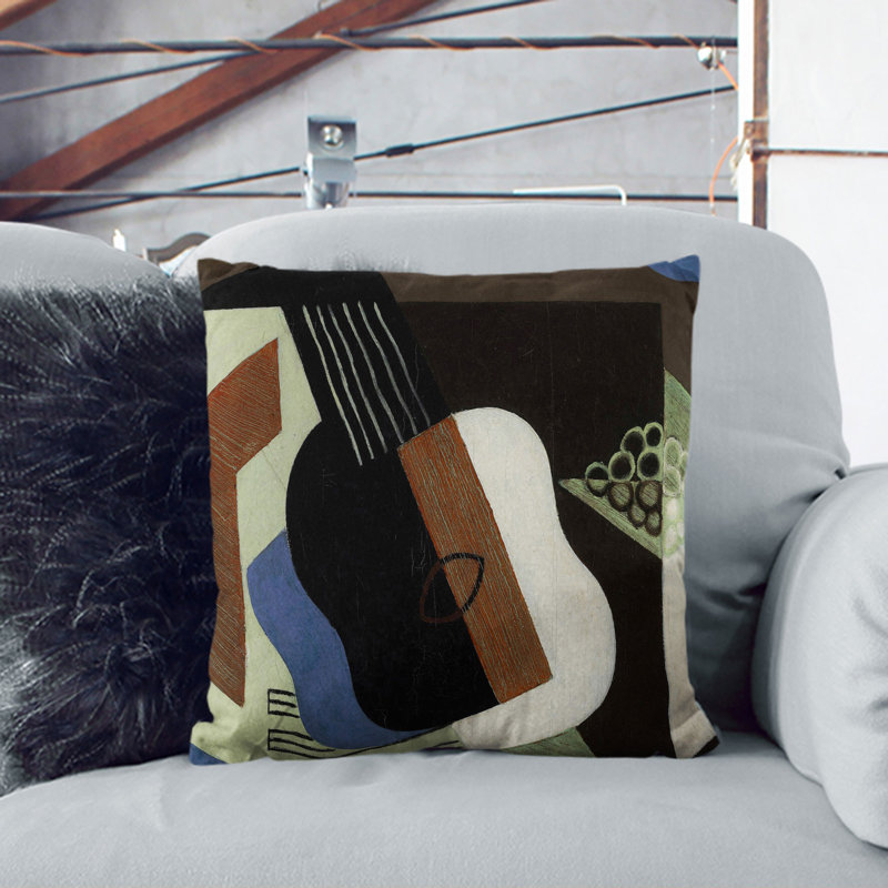 Guitar And Dish Square Throw Cushion, Stone, 55cm H x 55cm W x 20cm D