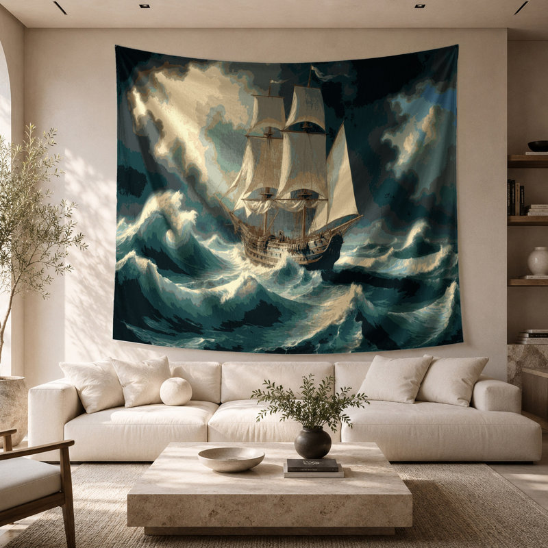 Tapisserie murale nautique moderne maritime, 68 po x 80 po