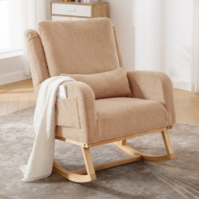 27.5-Inch Wide Rocking Chair with Solid Wood Legs and Ergonomic Lumbar Support Pillow