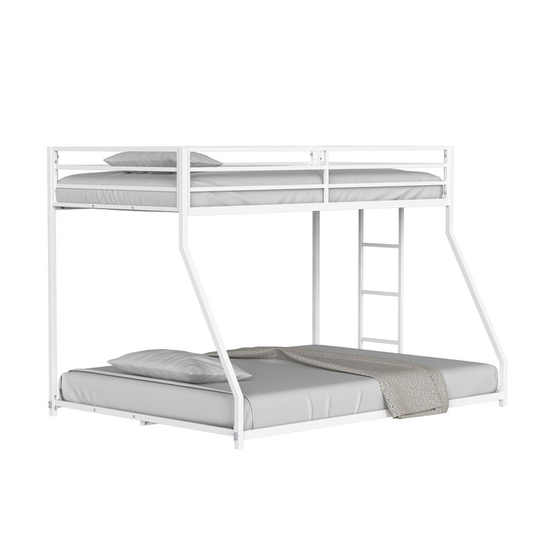 Lit simple superposé au-dessus d'un lit double en métal pour lit double, Blanc mat