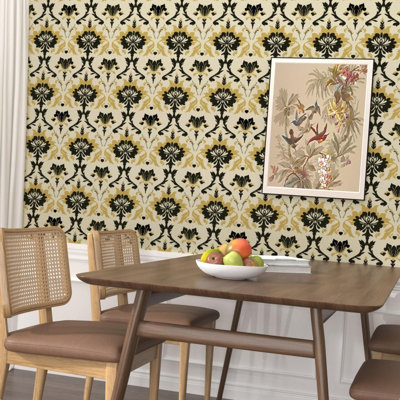 Papier peint auto-adhésif à motif damas rétro, imperméable et amovible pour murs, armoires, meubles