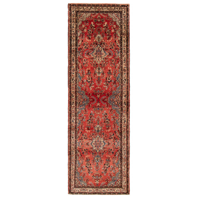 Tapis de couloir rouge en laine style années 1990 3 pi 3 po x 10 pi 3 po Bracha