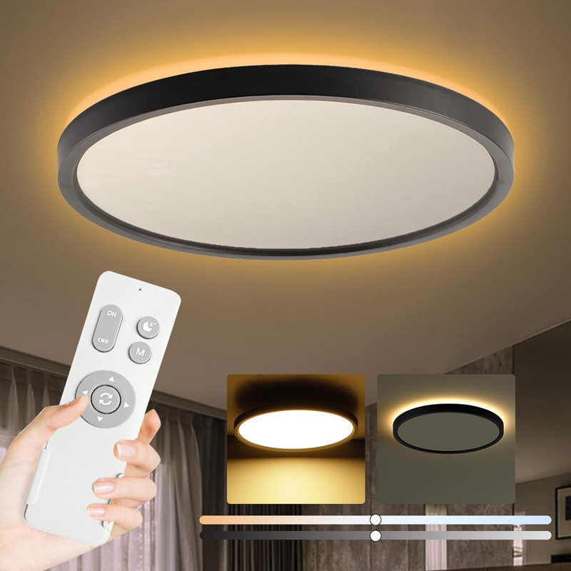 Black Ceiling Light Fixture With Remote Control, With 3000K Warm Nightlight, 12Inch 24W Flush Mount Ceiling Light, 3 Light Color Changeable, Brightness(10% To 100%) Adjustable