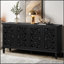 Élégante armoire buffet antique avec sculptures florales, pieds en bois massif, poignées en laiton antique et tablettes réglables pour un rangement polyvalent et un meuble télé