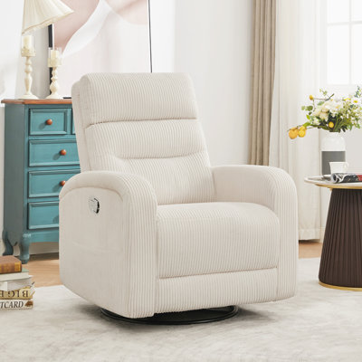 33" Modern  Corduroy Swivel and Rocker Glider Recliner with Wider Armrest,Double Pockets