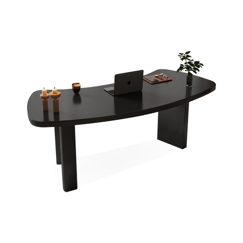 Bureau d'écriture en bois massif noir courbé, H 29,53 po x l 86,61 po x P 31,5 po