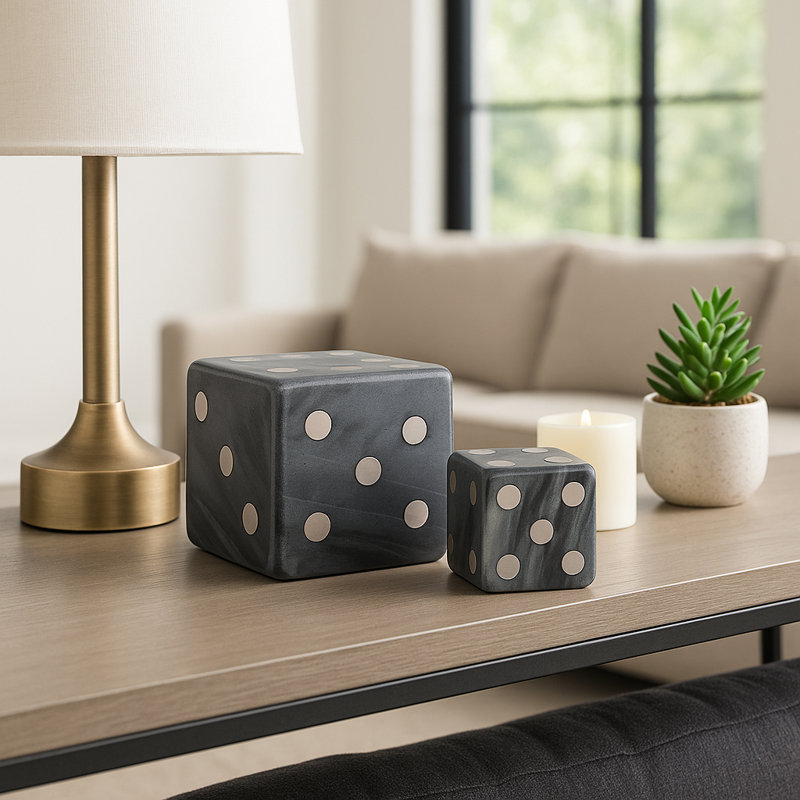 Dés décoratifs faits à la main en marbre et en métal, Blanc / Gris