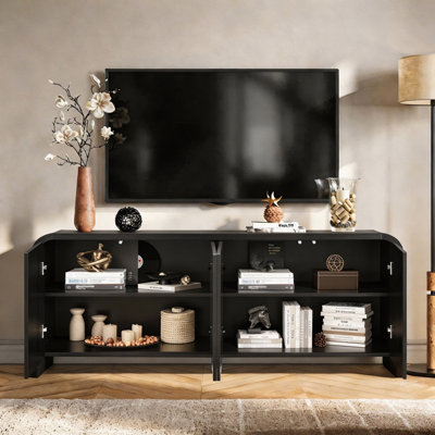 Meuble télé 65,74 po avec 4 portes et grand buffet pour téléviseur de 70 po ou moins avec tablettes réglables pour le salon