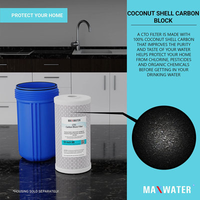 Max Water 10 inch x 4.5 inch, CTO Carbon Reverse Osmosis Replacement Filter Cartridge(Pack of 1)