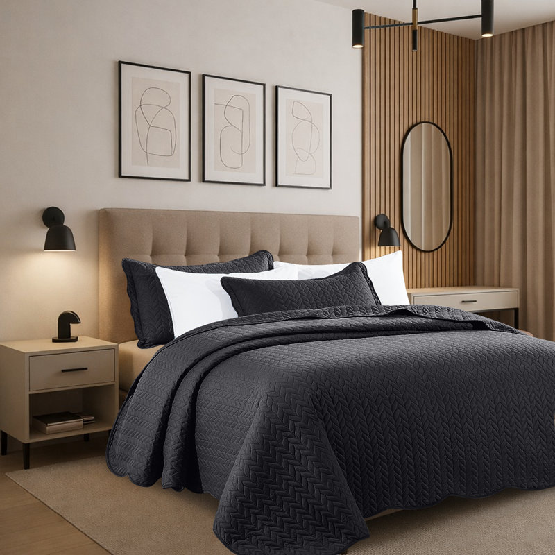 Modern Embossed Microfiber Twin Quilt Set, Black
