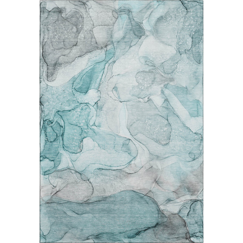 Tapis bleu sarcelle lavable à la machine de qualité supérieure 10 pi x 14 pi Cerrito AMF512, Rectangulaire 3 pi x 5 pi