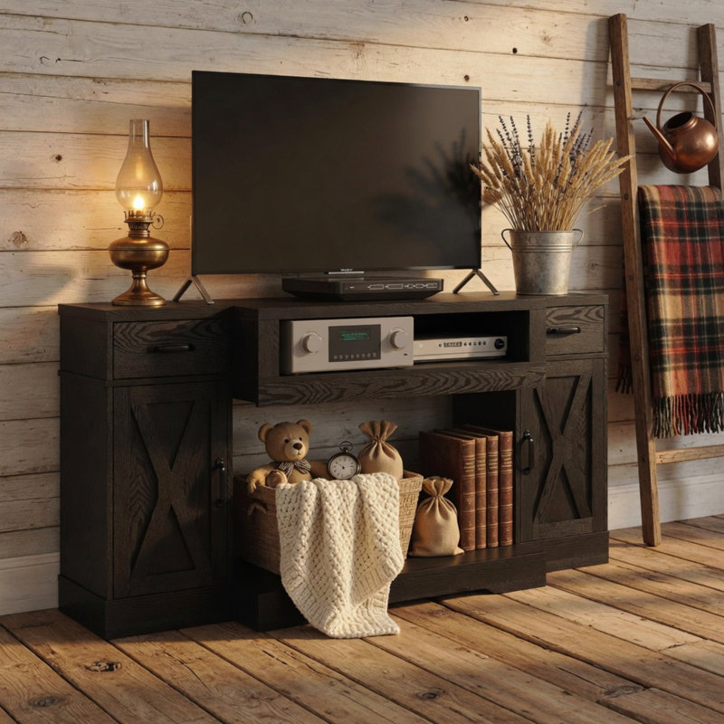 Meuble télé 64,5 pouces avec tablettes réglables et portes doubles - noir