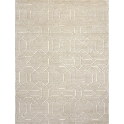 Tapis géométrique noué à la main ivoire / gris