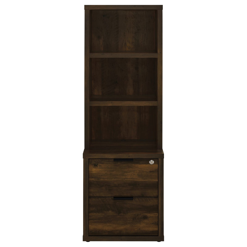 Bibliothèque à 3 tablettes avec finition en pin foncé et tiroir verrouillable, bois d'ingénierie, mobilier de bureau utilitaire, pin profond de 15,5 pouces, rangement