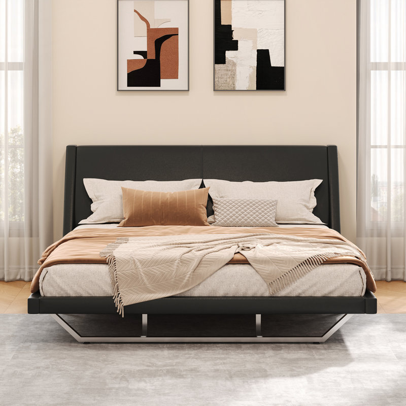 Pu Leather Upholstered Bed Frame, Black, King