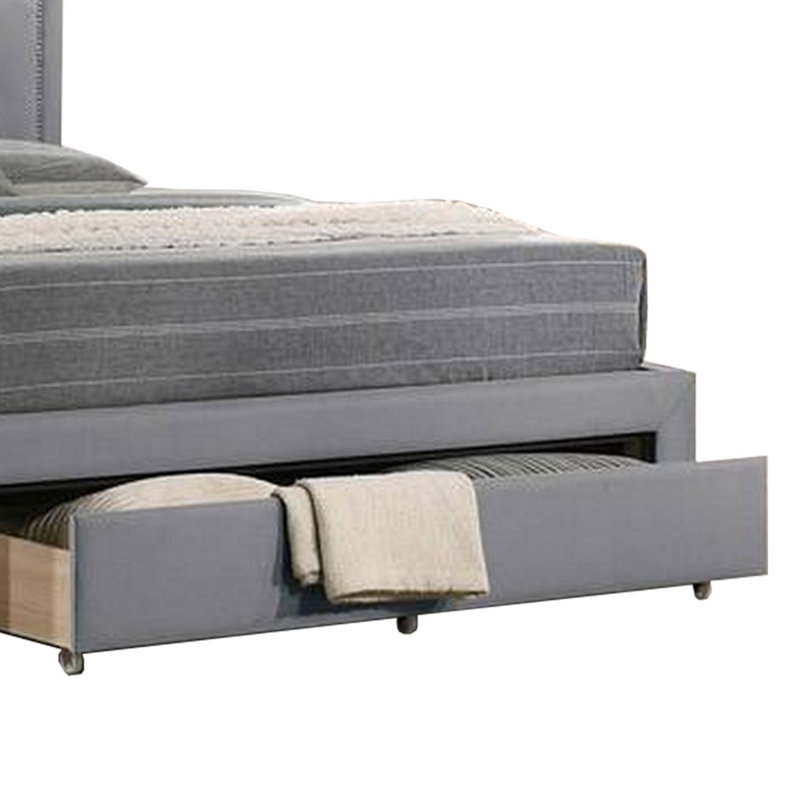 Lit plateforme tapissier avec rangement Rodeen, Double, Gris
