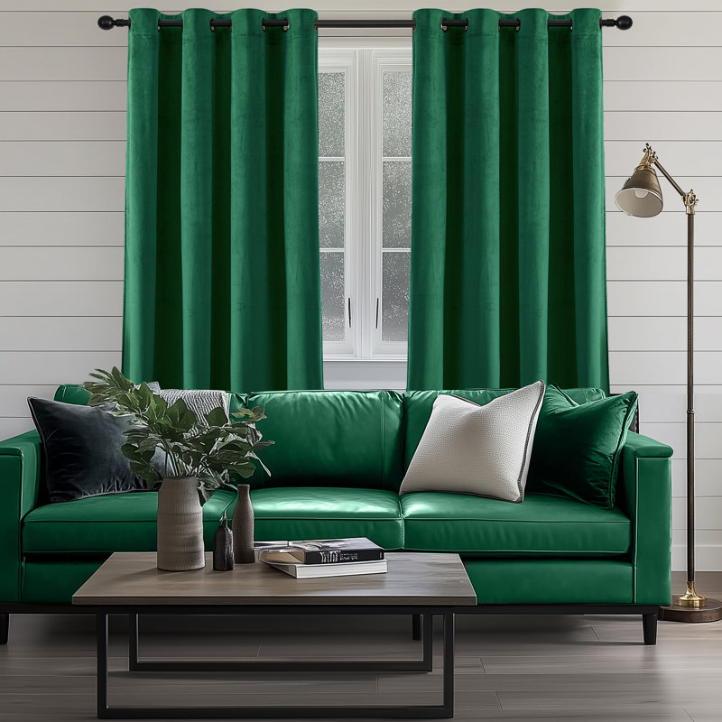 Velvet Room Darkening Curtain Panel Pair, Dark Green, 229cm Width x 183cm Drop