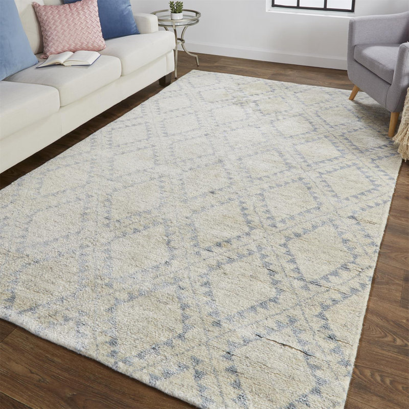 Tapis bleu à motif abstrait noué à la main Davisboro, Rectangle 8 pi 6 po x 11 pi 6 po