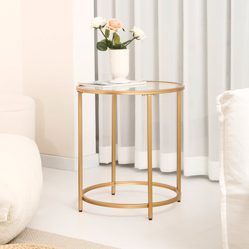 Round Glass Top End Side Table, Gold