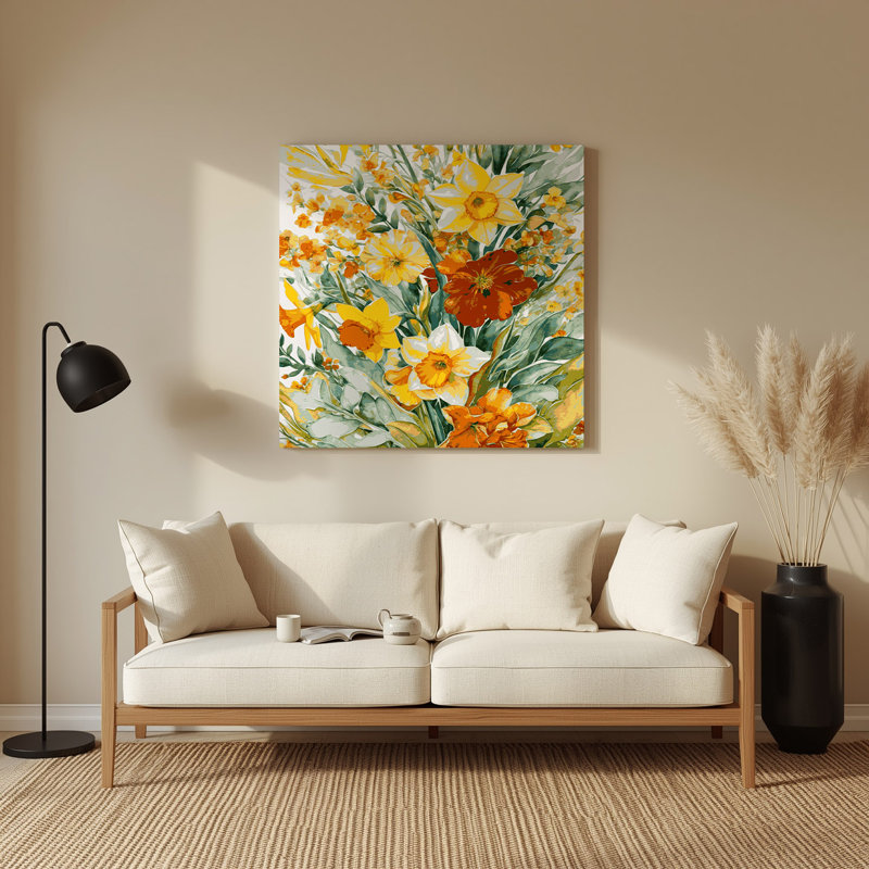 Aquarelle florale 51, art mural en métal beige, H 16 po x l 16 po