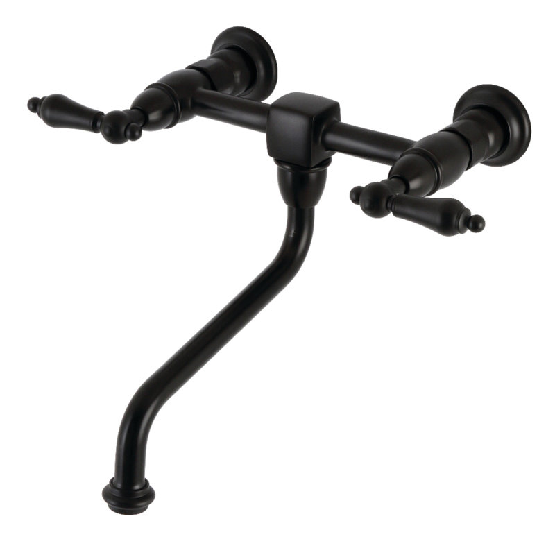 Kingston Brass Heritage Two-Handle 2-Hole Wall Mount Bathroom Faucet, Matte Black