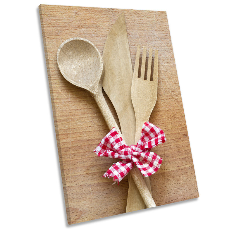 Wooden Knife Fork Kitchen Picture - Wrapped Canvas Print, 45.7cm H x 30.5cm W x 2cm D