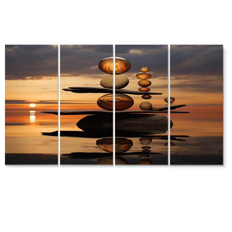 Cairn of Golden Spheres - Spiritual Stone, art mural 4 pièces, H 32 po x l 64 po
