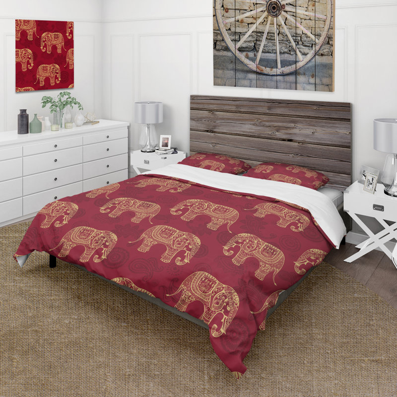 Indian Elephants On - ensemble de housse de couette bohémien - microfibre de polyester
