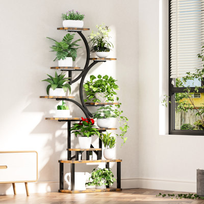 Support à plante en forme de S de 68,5 pouces avec 10 lumières de croissance réglables, convient pour le jardinage intérieur dans la chambre à coucher, le métal et les tablettes