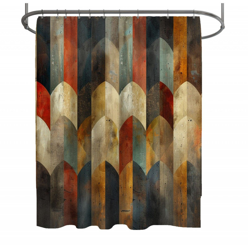 Geometric Abstract Warm Geometric Shower Curtain, 73"H x 70"W