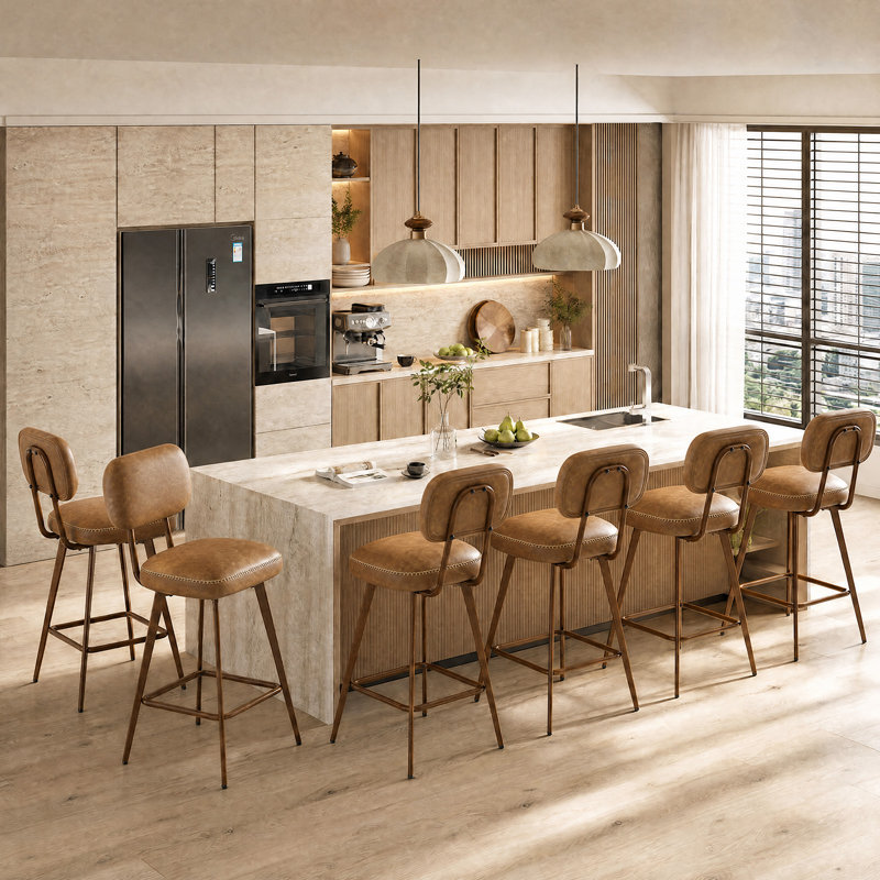 Swivel Upholstered Faux Leather Bar Stool, Brown