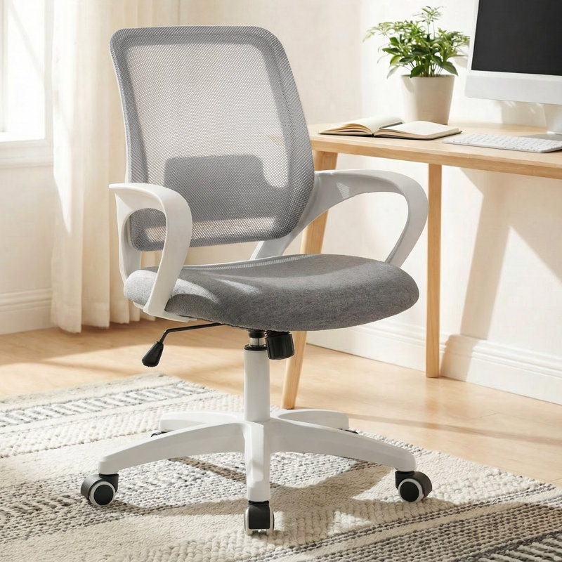 Chaise ergonomique de bureau à domicile avec dossier en filet, accoudoirs, conception peu encombrante, Gris