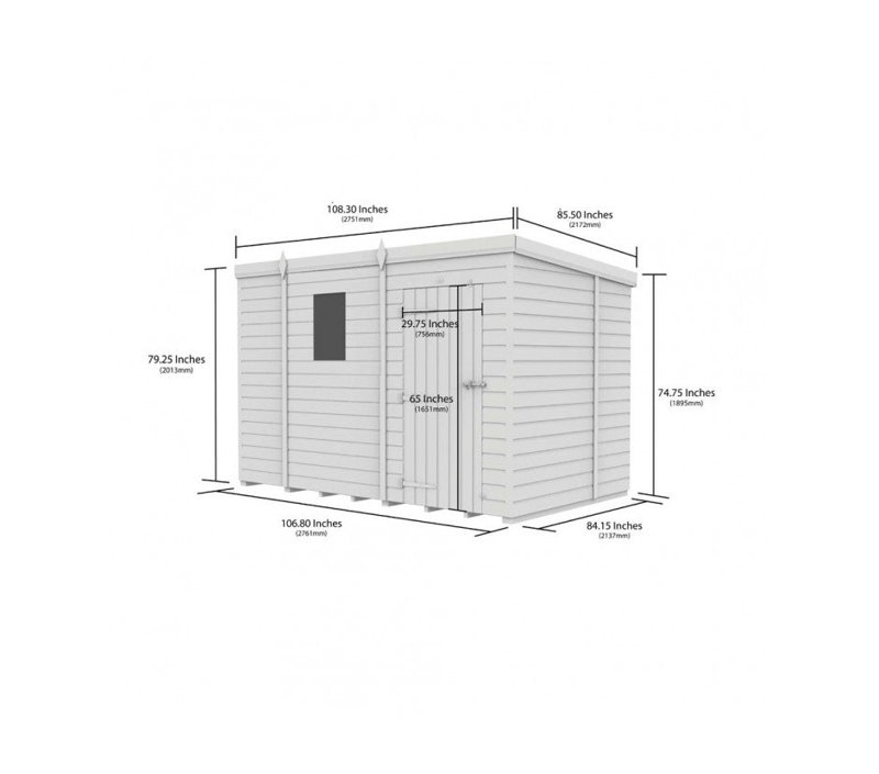 Total Sheds 9ft x 7ft Pent Garden Shed - Single Door - With Windows - Pressure Treated Timber - UK Manufactured