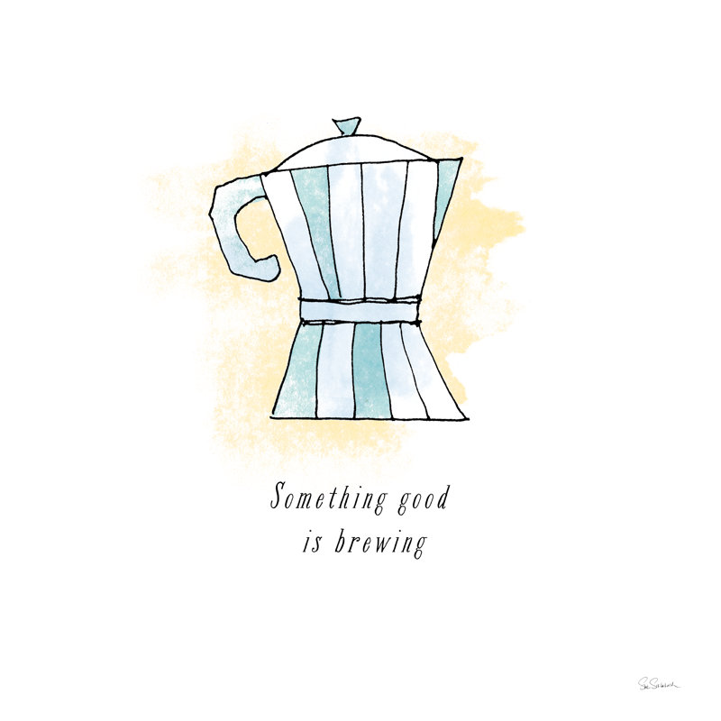 «Good Brew I Black Text» par Sue Schlabach, reproduction sur toile tendue, H 30 po x l 30 po, Papier avec cadre noyer, Yes