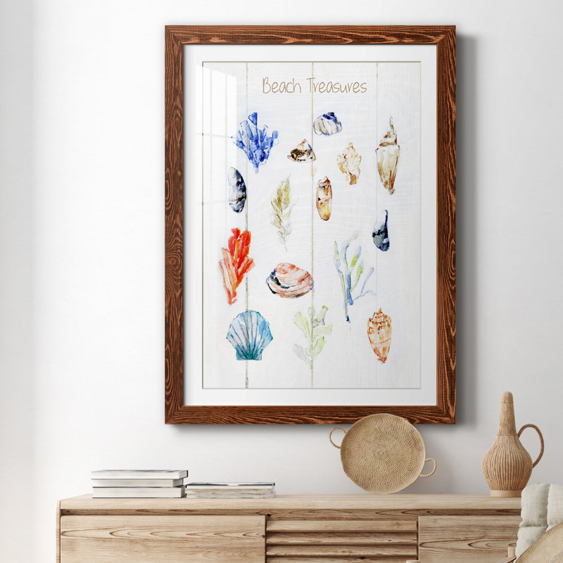 Beach Treasures - Imprimé, H 31,5 po x l 23,5 po x P 1,5 po, Papier avec cadre brun