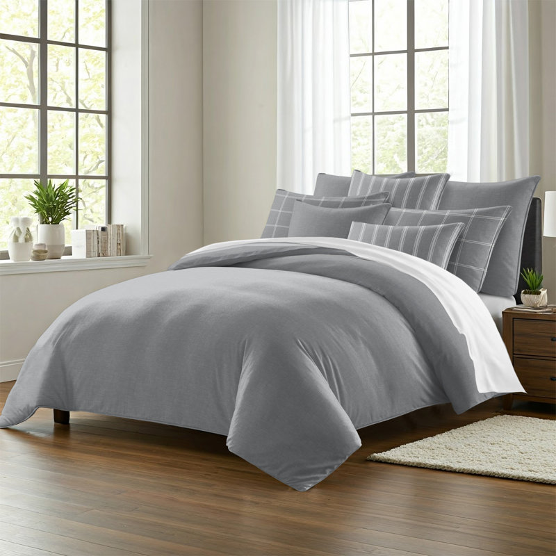 Shay Solid Gray Cotton Comforter Set  8 Piece, Queen Comforter + 7 Additional Pieces