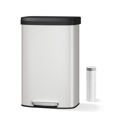 21.1 Gal. White Metal Step-On Kitchen Trash Can with Liner Rim Rear Handle and Soft Close Plastic Lid for Dining Room