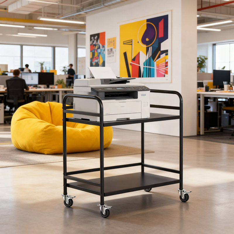2-Tier Under Desk Printer Stand With Wheels, Metal Rolling Storage Cart And Organizer For Home Office