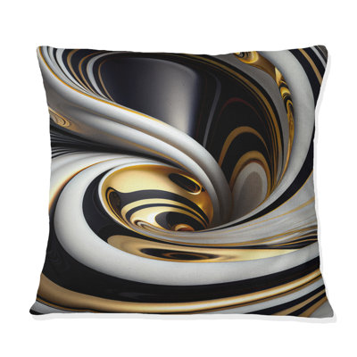 Vitrail doré noir et blanc I - coussin abstrait à spirales imprimées