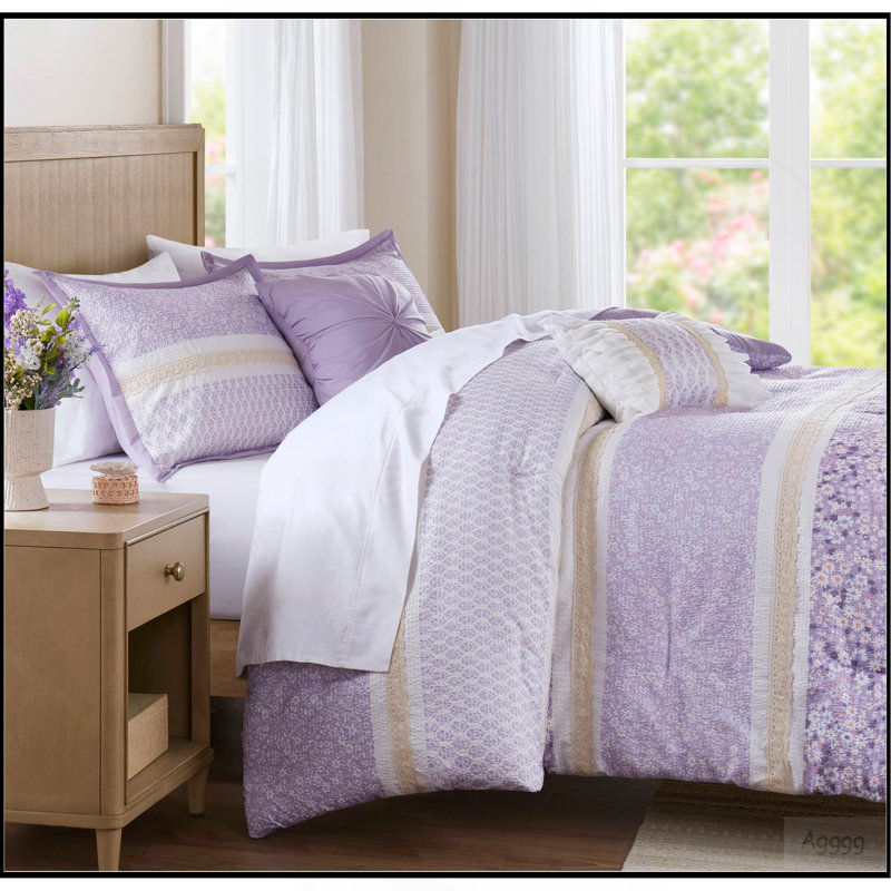 Ensemble d'édredon 5 pièces King / Cal King Seersucker avec coussins décoratifs