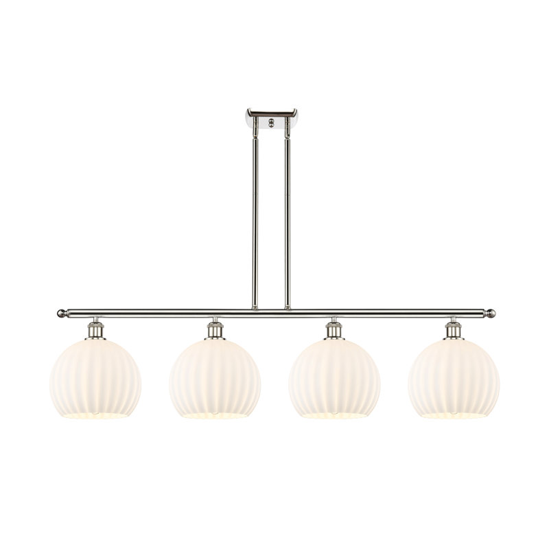 Bepler 4 - Light Steel Dimmable Kitchen Island Globe Chandelier, Polished Nickel, 12.25" H x 48.25" W x 10" D