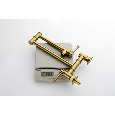 Pot Filler Faucet Wall Mount - Brass, Gold Color, Double Handles, Splash- Modern Brass Mount, Gold, Finish
