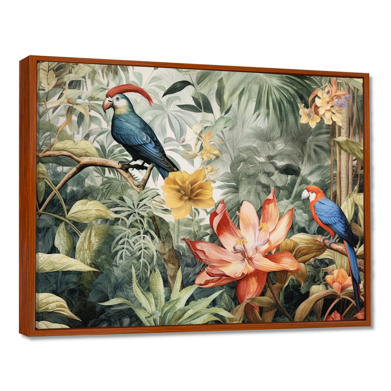 Perroquet au paradis II - Art encadré, H 12 po x l 20 po x P 1 po, Cadre flottant brun