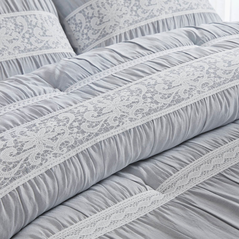 Ensemble d'édredon de style contemporain, Rayures bleues, Édredon de grande taille et 6 pièces supplément