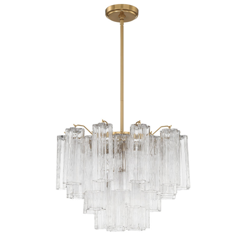 Lustre à niveaux Arras, Laiton vieilli, Transparent, H 14 po x l 19,75 po x P 19,75 po