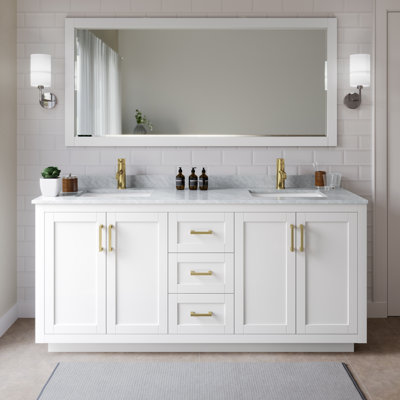 Meuble-lavabo double autoportant 72 po avec plateau en marbre Miranda